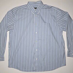 Eddie Bauer Relaxed Fit Mens Bue White Striped Button Down Shirt Size XL